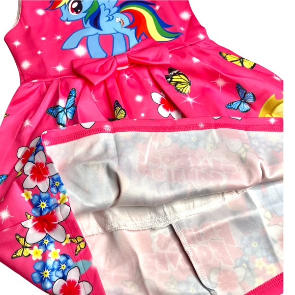 Hot Pink My Little Pony Friends Forever ALine Dress Rainbow Dash Unicorn bowtie - Picture 4 of 5